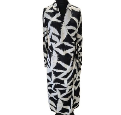 Jacqueline de Yong Wrap Shirt Dress  Longsleeve UkL Black White Midi Summer Bnwt