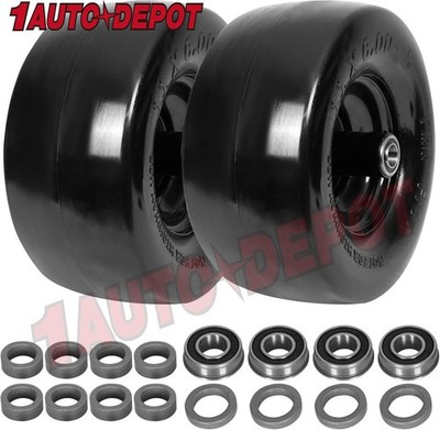 WEIZE 11x6.00-5 Lawn Mower Tire with Wheel Flat Fre Assembly 5.9''- 8.1'' Set of 2