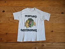 Vintage 1970s Portland Winterhawks T-Shirt White Black Healthknit Brand Hockey