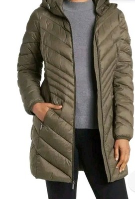 Michael Kors Puffer Long Coat Windproof Packable Parka Hooded Olive Womens M