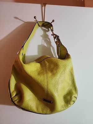 Coach Avery  Yellow Pebbled Leather Hobo Shoulder Handbag With Tassel