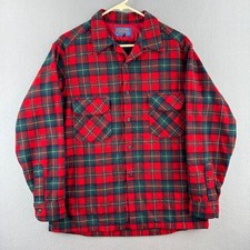 Vintage Pendleton Board Shirt Mens Large Plaid Flannel 70s Loop Collar Camp