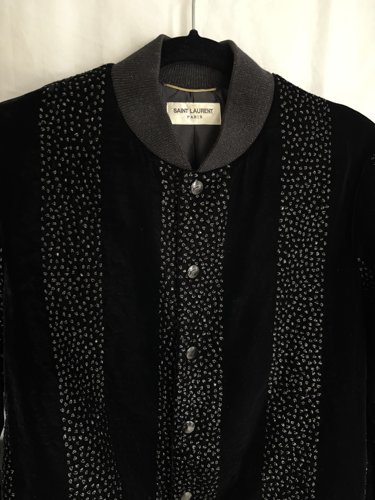 Giacca Bomber Saint Laurent Logo Donna NERO Velluto Ricamato Cristallo Piccolo