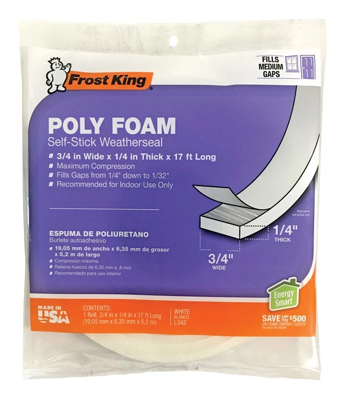 Frost King L342H White Poly Foam Weather Stripping Tape 1/4 Thick in. x 17 L ft.