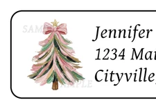 30 Pink Christmas Tree personalized return address labels stickers tags