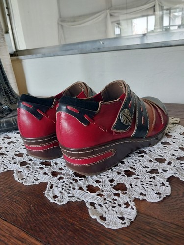 Spring Step L' Artiste TEBRE Slip-On Red Leather Boho Clog Shoes EU 37 US 6.5-7M - Afbeelding 10 van 11