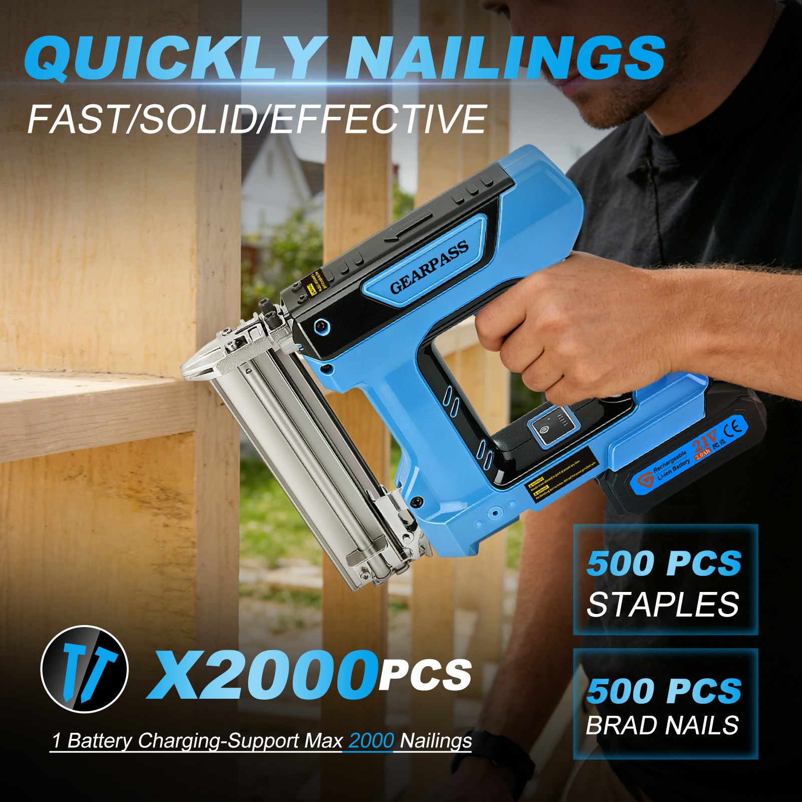 2 in 1 21V Cordless Nail Gun Brad Nailer with 18 GA w/charge