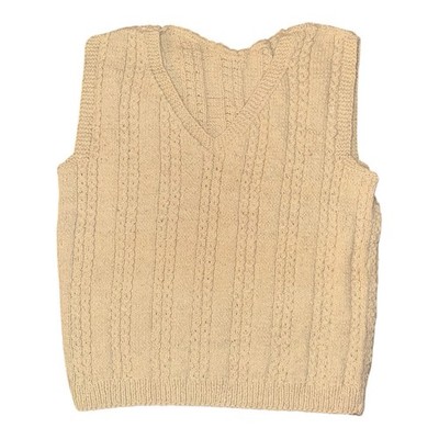 Aran Wollpullover Weste Damen L creme Hand Zopfmuster Fischer V-Ausschnitt Pullover