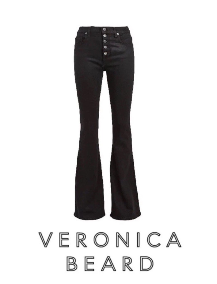 VERONICA BEARD BEVERLY Coated Black Denim High Rise Skinny Flare Jeans NWOT; 26