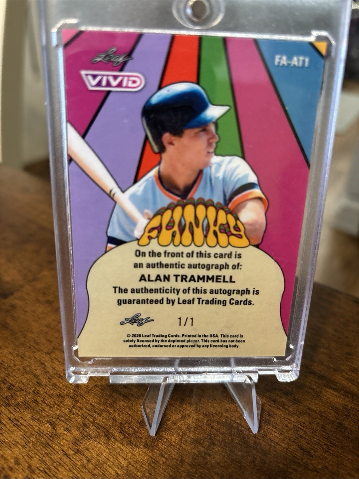 2026 Leaf Alan Trammell Detroit Tigers 1/1 Gold Vinyl Funky Auto view 2