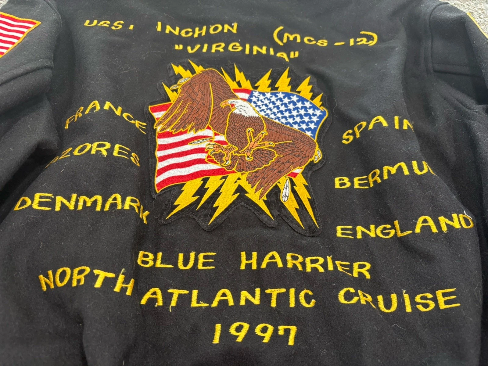 Vintage Wool Bomber Jacket XL 1997 USS INCHON North Atlantic Cruise Awesome Coat image 9