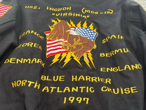 Vintage Wool Bomber Jacket XL 1997 USS INCHON North Atlantic Cruise Awesome Coat image 9