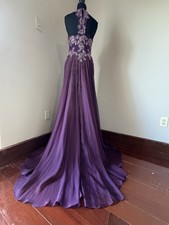 Purple Beaded Over Skirt, Lace Prom Dress