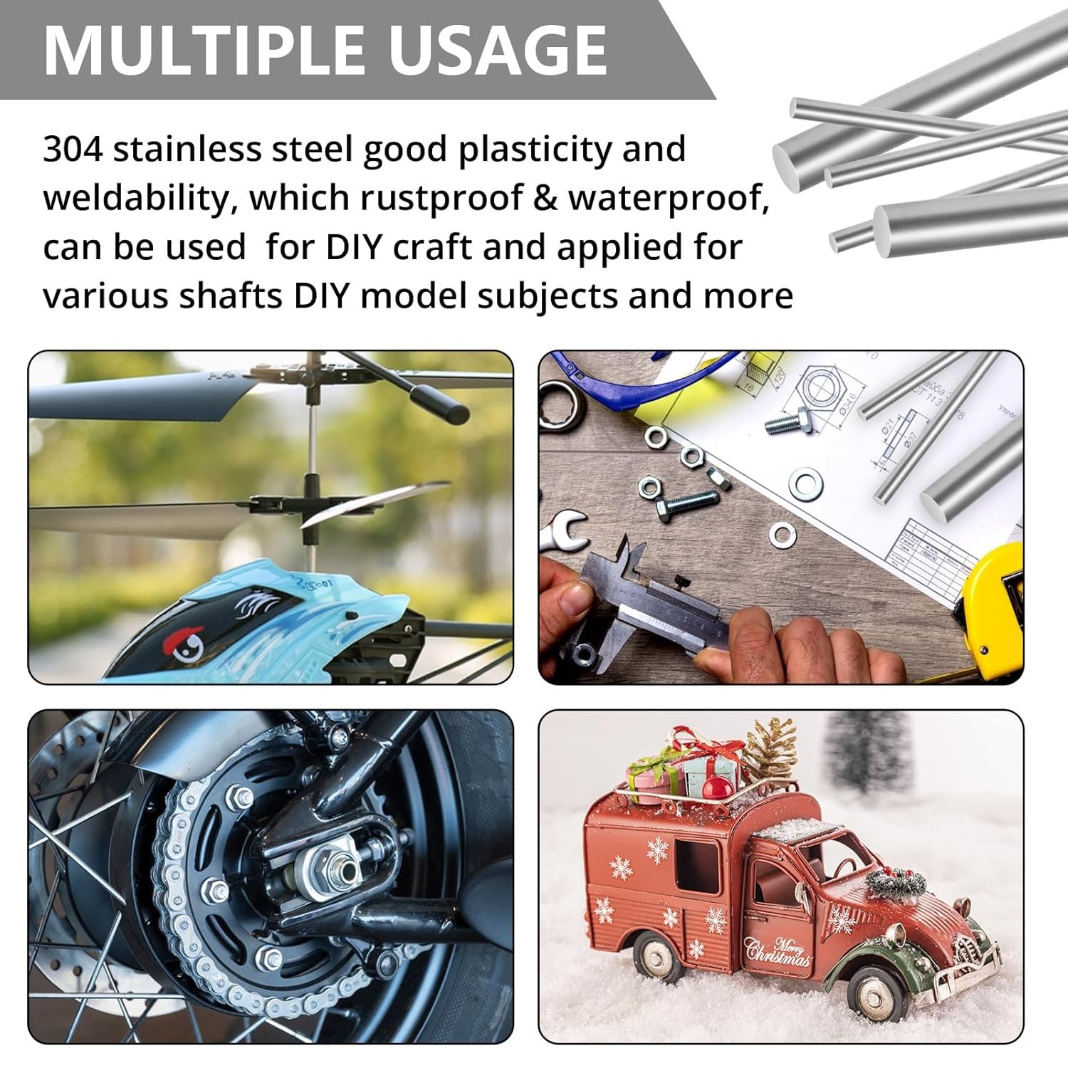 12 Pcs 304 Stainless Steel Round Rod,Phiowocx 1/8” x 12” Metal Solid 3mm 