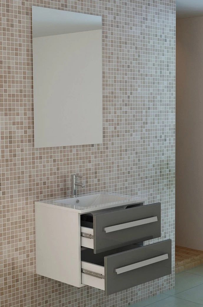 Badset Badmöbel Arosa grau Waschtisch Badezimmermöbel 60 cm Waschbecken