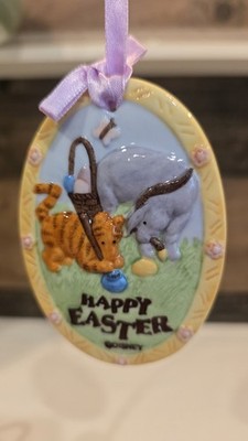 Disney Classic Pooh Piglet Eeyore Tigger Porcelain Happy Easter Egg Ornament