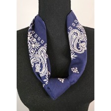 Vintage Navy Blue Paisley Bandana Necklace Cotton Western Boho Made in USA