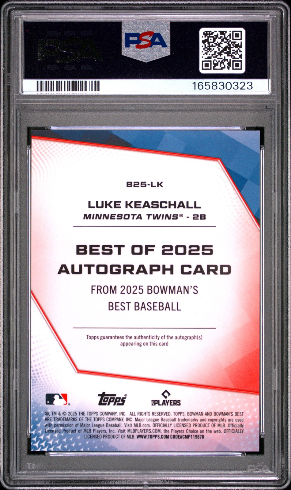2025 BOWMAN'S BEST BEST OF 2025 AUTOS #B25-LK LUKE KEASCHALL ROOKIE /25 PSA 10 view 2