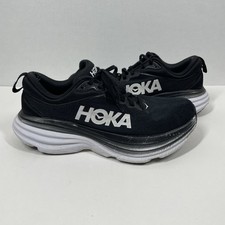 Hoka Bondi 8 wide athletic shoes women's US 9D black laced solid comfort