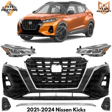 Front Bumper Cover Fascia & Grille Assembly Kit For 2021-2023 Nissan Kicks