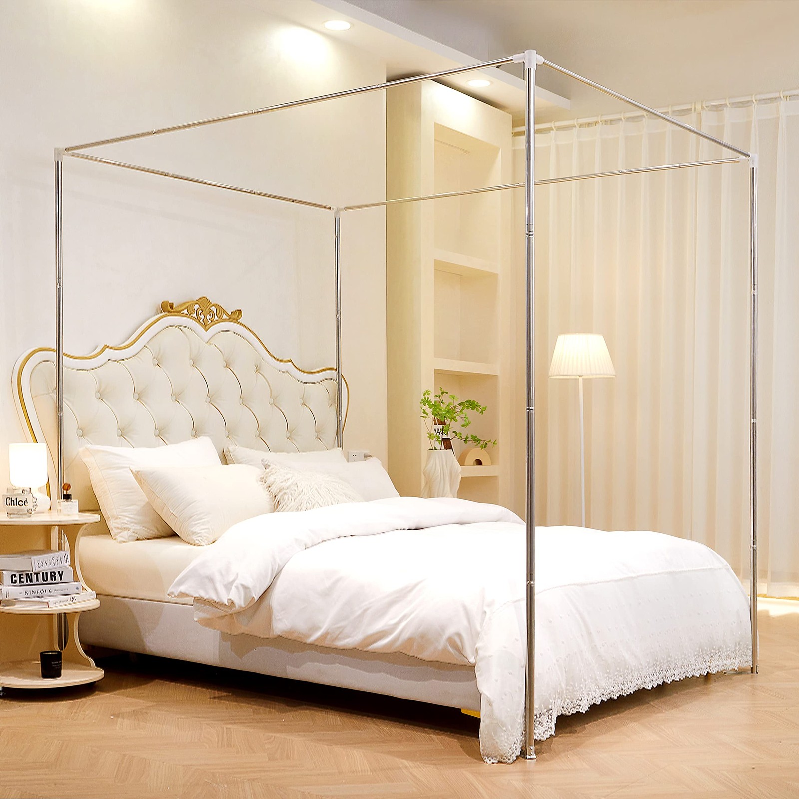 Bed Frame, Stainless Steel Bed Post Poles, Thicken Bed Canop