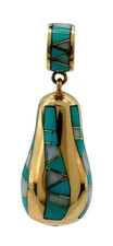 Samson Kee Navajo Solid 14k Yellow Gold Turquoise & Opal Large Dangle Pendant!