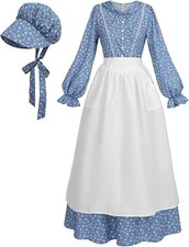 Nuoqi Prairie Dress Women Colonial Pioneer Dress with Bonnet Adult Colonial Cost