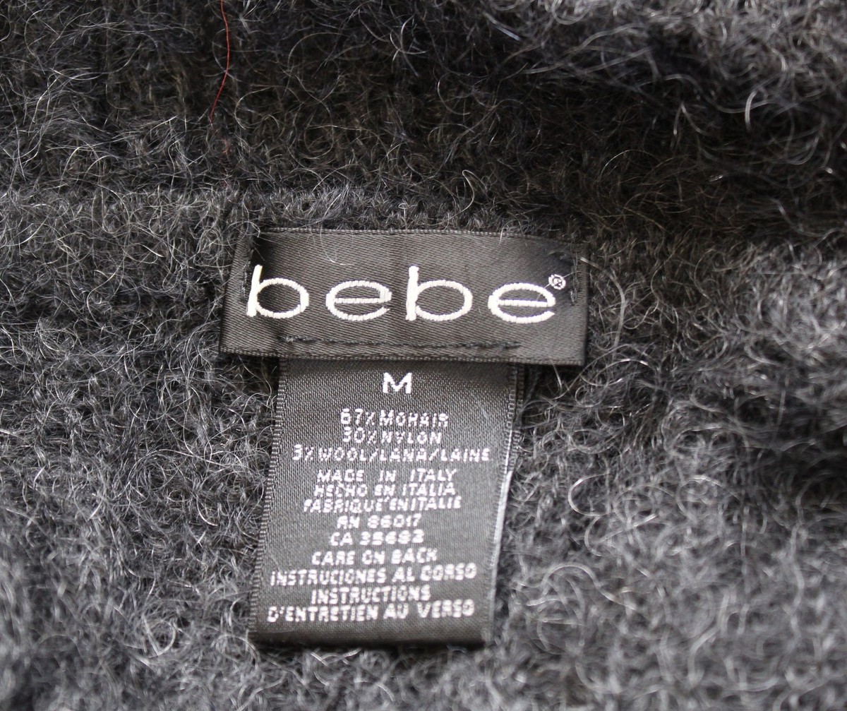 Vtg Y2k 2000s Bebe Dark Gray Mohair Fuzzy Long Cardigan Sweater