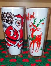 *🔥 2 BROCKWAY IN-N-OUT BURGER CHRISTMAS GLASSES! SANTA & RUDOLPH 