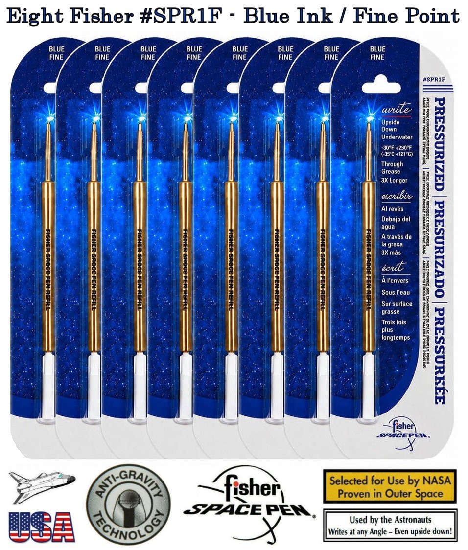 Eight Fisher Space Pen #SPR1F Blue Ink / Fine Point Refills / Also Fits Parker