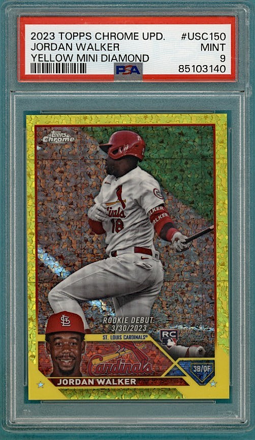 2023 Topps Chrome Update Jordan Walker RC Yellow Mini Diamond /75 #USC150 PSA 9!