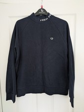 Fred Perry Womens Top High Neck Jumper Size 12  Navy Blue