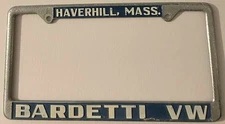 Bardetti Volkswagen Dealership Booster License Plate Frame VW Haverhill MA