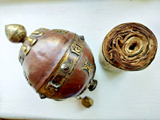 Antique Tibet Tibetan copper prayer wheel with wood block printed coiled prayer