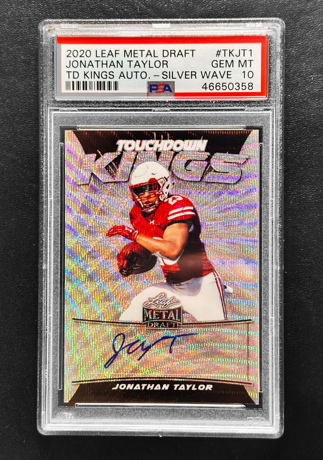 Jonathan Taylor Leaf Metal Draft Touchdown Kings Autographs #TKJT1 Silver Wave
