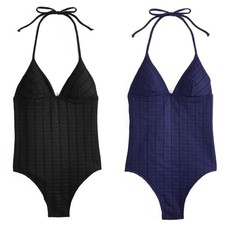 BODEN Swimsuit Halter Neck Symi Navy Blue Black Swim Costume Size 12Reg 16Reg