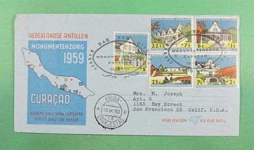 DR WHO 1959 NETHERLANDS ANTILLES FDC CURACAO MONUMENTS? COMBO R26183