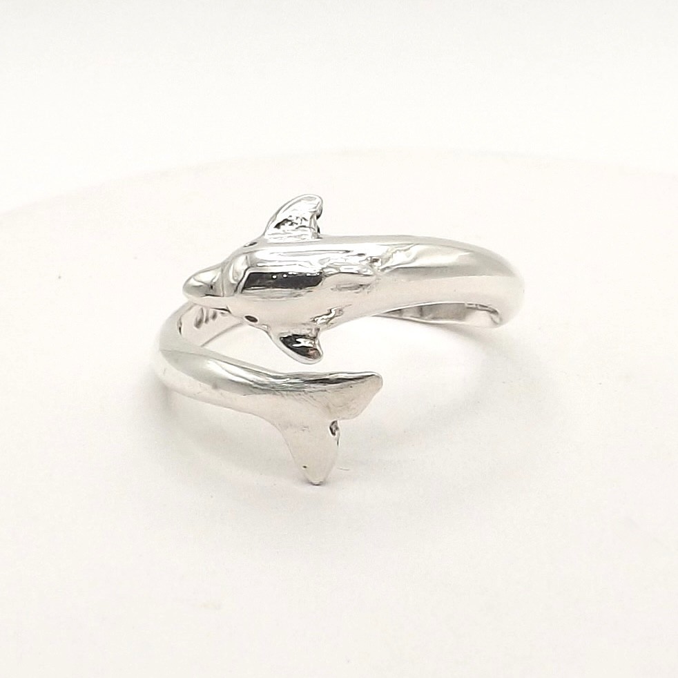 Sterling Silver Dolphin Wrap Around Ring Adjustab… - image 3