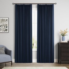 100 Blackout Pinch Pleated Linen Curtains 84 Inches Long 2 Panels for Bedroo...