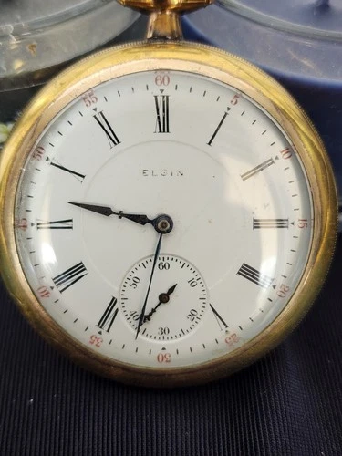 Vintage 1927 Mens Elgin Pocket Watch Sz 16 -7j – READ! Gold Tone Metal Base Runs