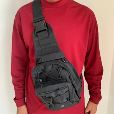 Men Backpack Tactical Sling Bag Chest Shoulder Body Molle Day Pack Pouch Black