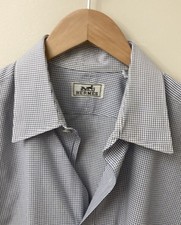 vguc HERMES Dress Shirt Blue/White Grid 17/43