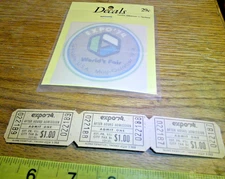 original Vintage lot Tickets Expo 74 and decal  World Fair Spokane Washington