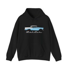 1956 Chevy Bel Air Hoodie   Baby Blue  White Classic Car Side Profile