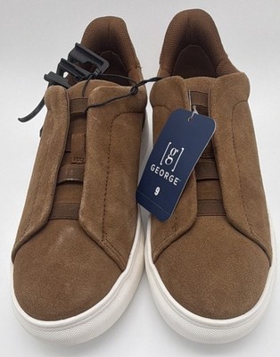 George Men Shoes Brown Suede Genuine Leather Upper Non Marking Sneaker Size 9