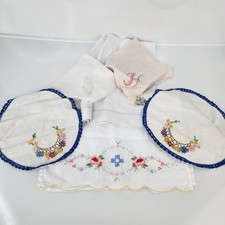 Mix lot 7 Vintage Linens Doilies 'H' Hankies Crochet Lace Embroidery Table Cover