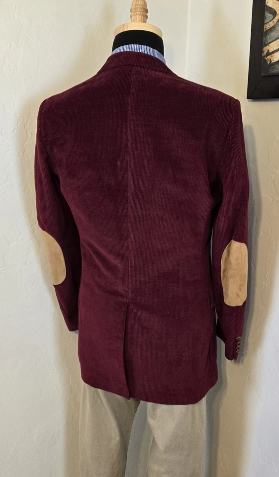 VTG Ah! Austin Hill Red Corduroy Blazer Mens 38L Elbow Patch Sports Coat Jacket - Image 4 of 4