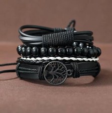 4pcs/Set Braided Wrap Leather Bracelets For Men - Vintage, Life Tree.