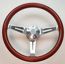 15" REAL MAHOGANY WOOD STEERING WHEEL + Horn Button + Adapter CHEVY FORD MOPAR