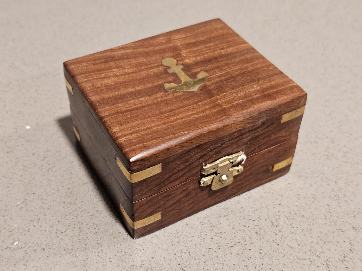 Stanley London Nautical 3 inch Brass Compass With Wooden Box